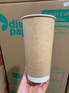 Ly giấy 2 LỚP D90 - 20/ 22oz (~630ml) (2PE-260) Trắng/ ỐP NGOÀI KRAFT NÂU (20 cái/ túi, 25 túi/ thùng) - ảnh 3