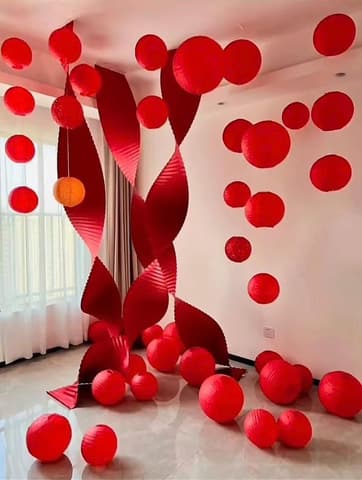 Dải giấy xếp dài gấp gợn sóng thả trần (màu đỏ) 2m | Phụ Kiện Decor trang trí | Mã DECORTET006_01 | Tổng kho phân phối đồ dùng 1 lần 1lan.vn
