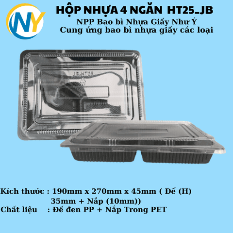 Hộp nhựa 4 ngăn HT25_JB (nắp cài ngoài) (100 bộ/lốc,300 bộ/thùng) | HỘP NHỰA HT - HỘP CÓ NGĂN - KHÔNG NGĂN | Mã HHHN106_02 | Tổng kho phân phối đồ dùng 1 lần 1lan.vn
