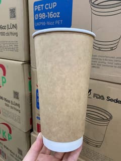 Ly giấy 2 LỚP D90 - 20/ 22oz (~630ml) (2PE-260) Trắng/ ỐP NGOÀI KRAFT NÂU (20 cái/ túi, 25 túi/ thùng) - ảnh 2