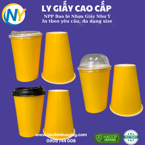 Ly giấy D90 - 14oz (2PE) (dày) (in 1 màu) - Full nền (vàng)(BL) | LY GIẤY | Mã TPCP009_03_01_34 | Tổng kho phân phối đồ dùng 1 lần 1lan.vn