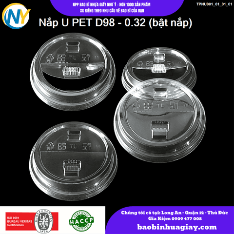 Nắp U PET D98 - 0.32 (bật nắp) | NẮP LY/TÔ - NẮP BẰNG -  NẮP CẦU - NẮP TRỰC TIẾP - NẮP TIM | Mã TPNU001_01_01_01 | Tổng kho phân phối đồ dùng 1 lần 1lan.vn