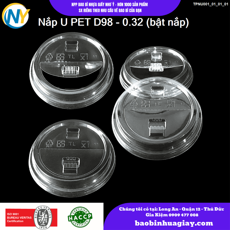 Nắp U PET D98 - 0.32 (bật nắp) | NẮP LY/TÔ - NẮP BẰNG -  NẮP CẦU - NẮP TRỰC TIẾP - NẮP TIM | Mã TPNU001_01_01_01