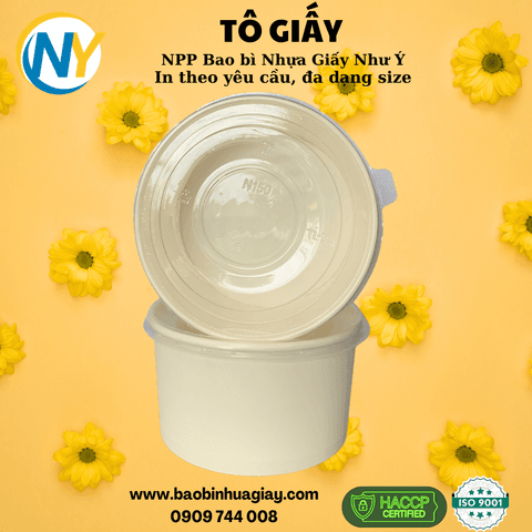 Tô giấy trắng D150 - 1000ml (1PE) (BL) - 600 cái/ thùng | TÔ GIẤY - TÔ CHÁO - TÔ PHỞ TÔ ĐỰNG MÓN NƯỚC - NẮP TÔ GIẤY | Mã TPTG011_01_01 | Tổng kho phân phối đồ dùng 1 lần 1lan.vn