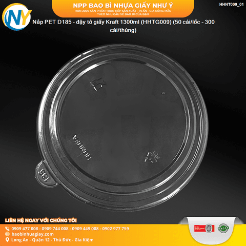 Nắp PET D185 cho tô giấy kraft 1300ml | Tổng kho phân phối đồ dùng 1 lần 1lan.vn