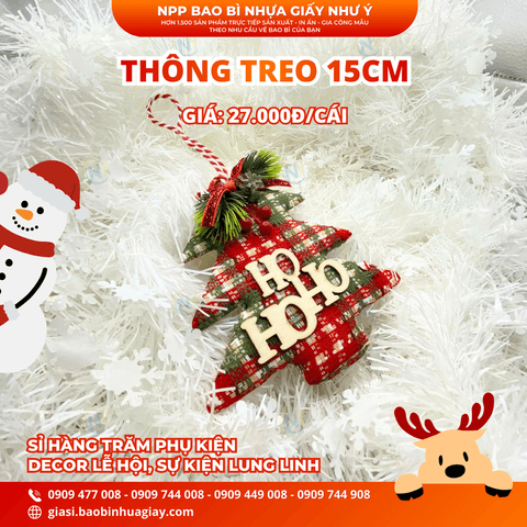 Thông treo 15cm ( trang trí noel, phụ kiện giáng sinh, tết ) | Phụ Kiện Decor trang trí | Mã HHDECOR016 | Tổng kho phân phối đồ dùng 1 lần 1lan.vn