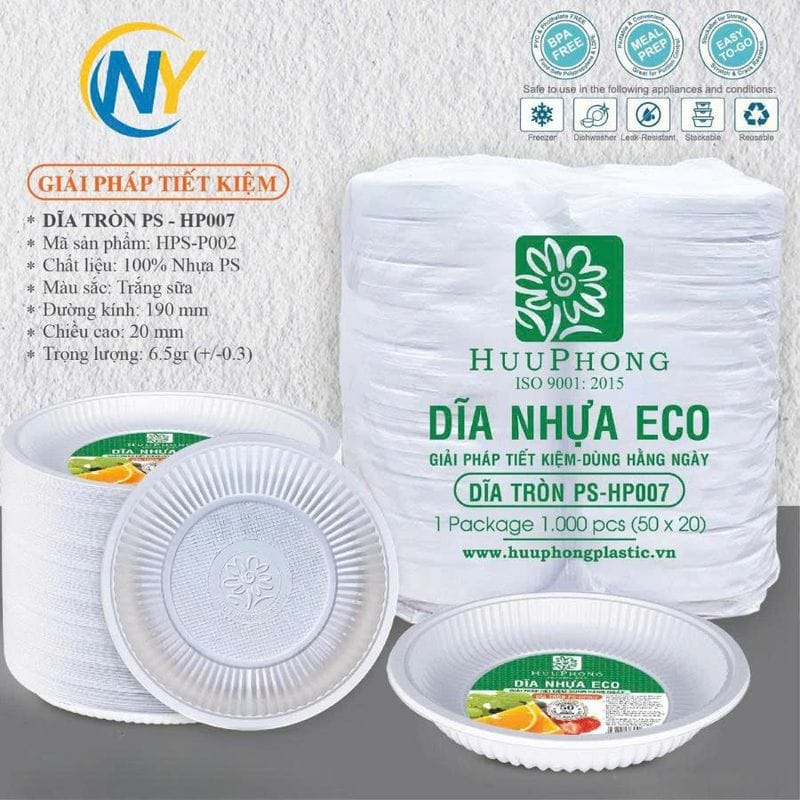 Dĩa tròn PS trắng sữa đường kính 19cm (HP) (07) (1.000 cái/bao) | TÔ-CHÉN-DĨA-KHAY NHỰA XỐP - DĨA BÁNH KEM | Mã HHDI009_02