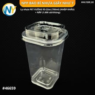 Ly nhựa PET VUÔNG 93-24oz (700ml) (NHẬP KHẨU) + NẮP  (1.000 cái/thùng) - ảnh 1