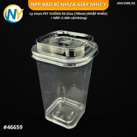 Ly nhựa PET VUÔNG 93-24oz (700ml) (NHẬP KHẨU) + NẮP  (1.000 cái/thùng) | LY NHỰA CỨNG - LY ĐỘC LẠ - LY TRENDING | Mã HHLY209_02 | Tổng kho phân phối đồ dùng 1 lần 1lan.vn