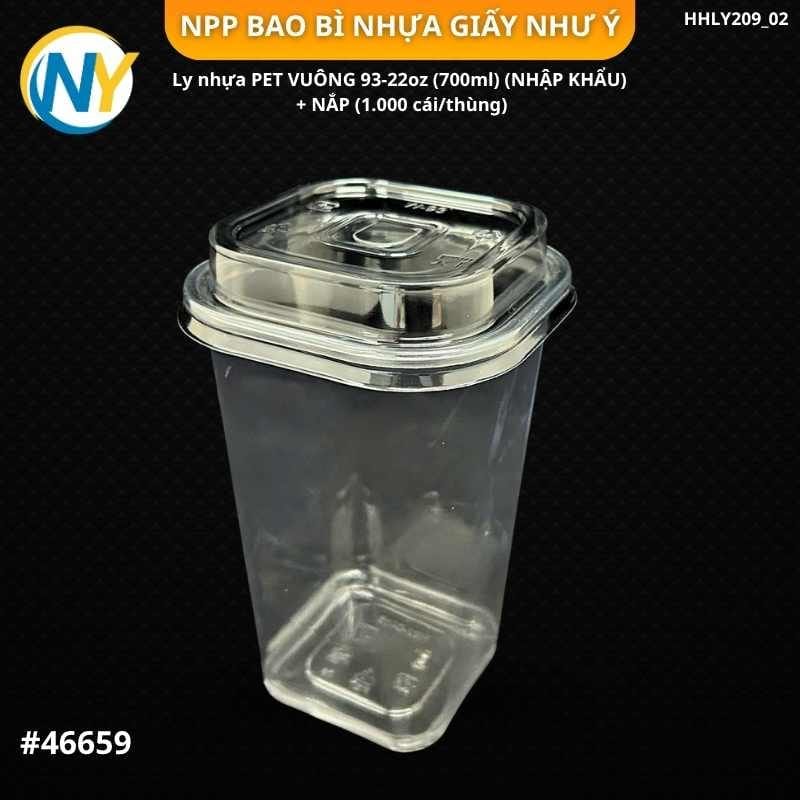 Ly nhựa PET VUÔNG 93-24oz (700ml) (NHẬP KHẨU) + NẮP  (1.000 cái/thùng) | LY NHỰA CỨNG - LY ĐỘC LẠ - LY TRENDING | Mã HHLY209_02