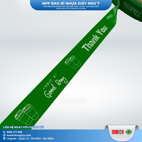Băng keo dán nắp ly 1F5 x 60m  ( In Thank you, Nền X. LÁ chữ trắng) (20 cuộn/cây) | BĂNG KEO - MÀNG BỌC TP - DÂY THUN - GIẤY IN | Mã HHBK001_09 | Tổng kho phân phối đồ dùng 1 lần 1lan.vn