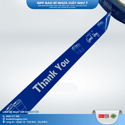 Băng keo dán nắp ly 1F5 x 60m  ( In Thank you, Nền X.DƯƠNG chữ trắng) (20 cuộn/cây) | BĂNG KEO - MÀNG BỌC TP - DÂY THUN - GIẤY IN | Mã HHBK001_11 | Tổng kho phân phối đồ dùng 1 lần 1lan.vn
