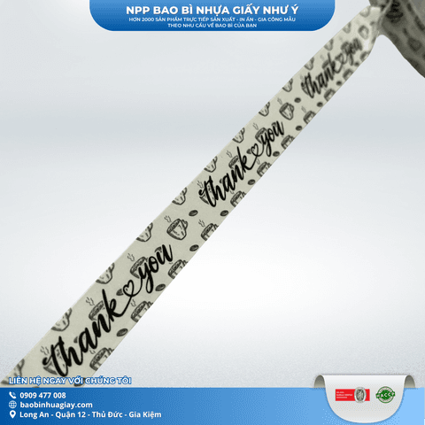 Băng keo dán nắp ly 1F2 x 60m  ( In Thank you, Nền TRẮNG chữ ĐEN) (24 cuộn/cây) | BĂNG KEO - MÀNG BỌC TP - DÂY THUN - GIẤY IN | Mã HHBK001_06 | Tổng kho phân phối đồ dùng 1 lần 1lan.vn