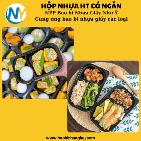 Hộp nhựa HT017-2 ngăn (PP)_JB (thân riêng/nắp riêng - 50 cái/lốc - 1.000 cái/thùng) | HỘP NHỰA HT - HỘP CÓ NGĂN - KHÔNG NGĂN | Mã HHHN127_02 | Tổng kho phân phối đồ dùng 1 lần 1lan.vn