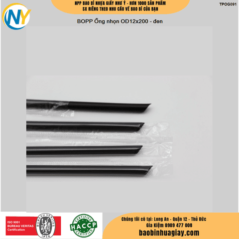 BOPP Ống nhọn OD12x200 - đen | ỐNG HÚT - ỐNG THẲNG/CONG/NHỌN - BỌC MÀNG BOPP | Mã TPOG091 | Tổng kho phân phối đồ dùng 1 lần 1lan.vn
