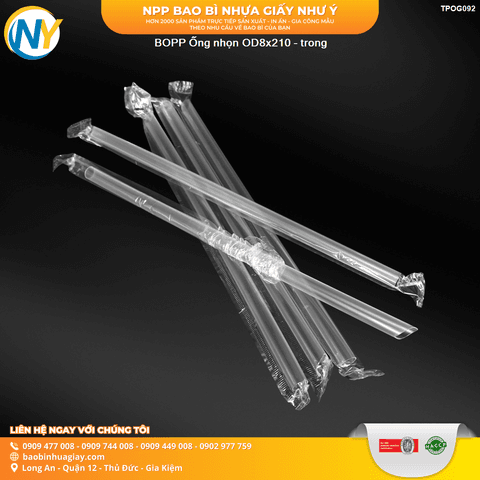 BOPP Ống nhọn OD8x210 - trong | ỐNG HÚT - ỐNG THẲNG/CONG/NHỌN - BỌC MÀNG BOPP | Mã TPOG092 | Tổng kho phân phối đồ dùng 1 lần 1lan.vn