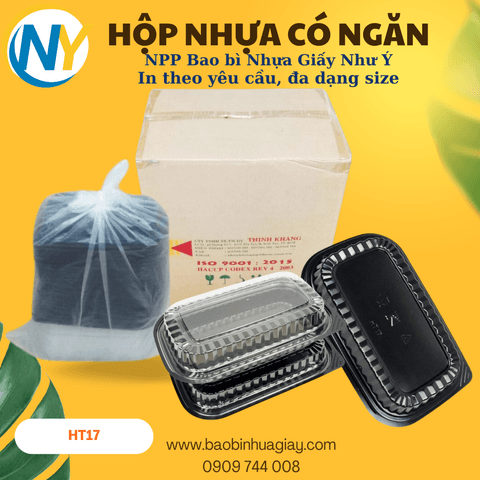 Hộp nhựa HT017 - Thân PS / Nắp PET | HỘP NHỰA HT - HỘP CÓ NGĂN - KHÔNG NGĂN | Mã HHHN022 | Tổng kho phân phối đồ dùng 1 lần 1lan.vn