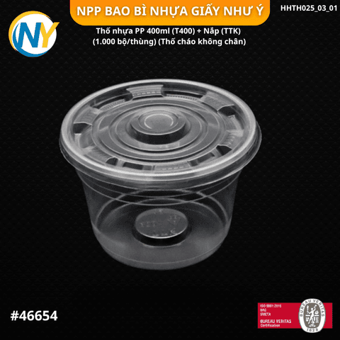 Thố nhựa PP 400ml (T400) + Nắp (TTK) (1.000 bộ/thùng) (Thố cháo không chân) | THỐ NHỰA | Mã HHTH025_03_01 | Tổng kho phân phối đồ dùng 1 lần 1lan.vn