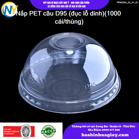Nắp PET cầu D95 (đục lỗ dính)(1000 cái/thùng) | NẮP LY/TÔ - NẮP BẰNG -  NẮP CẦU - NẮP TRỰC TIẾP - NẮP TIM | Mã TPNC004_03_01_01 | Tổng kho phân phối đồ dùng 1 lần 1lan.vn