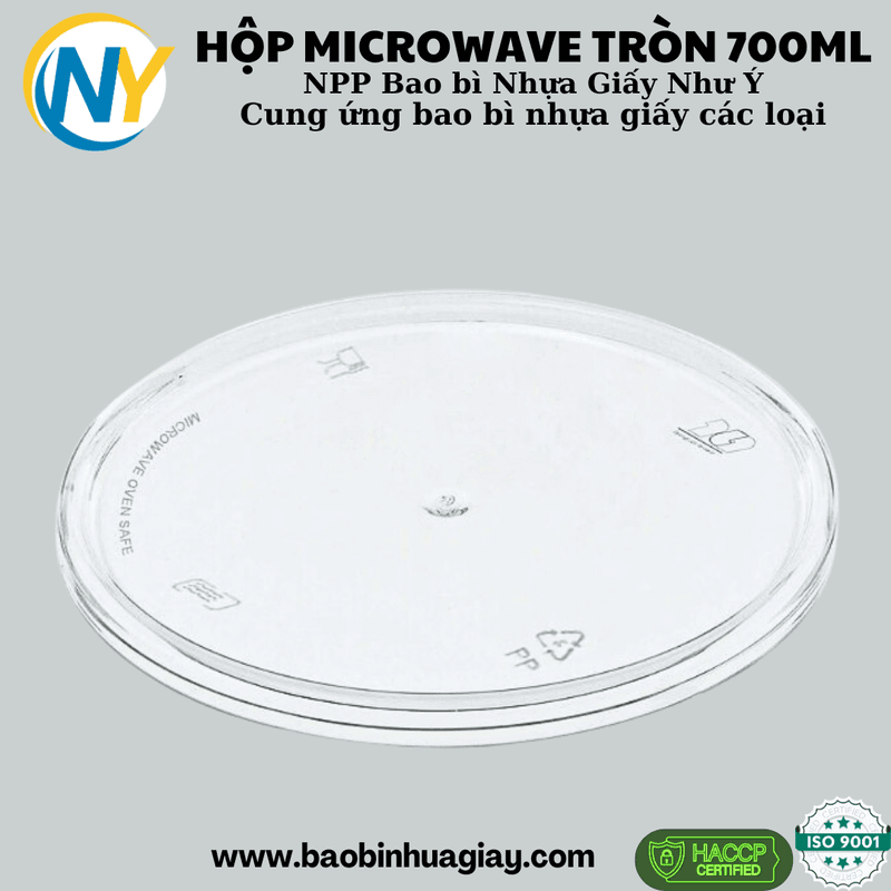 Hộp nhựa tròn microwave 700ml (trong - 10 bộ) (BK vàng)