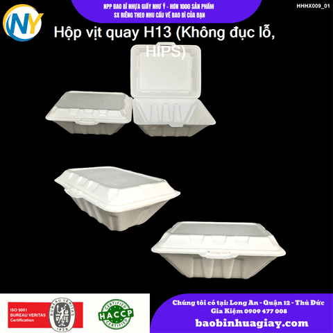 Hộp vịt quay H13 (Không đục lỗ, có tráng màng (HIPS)) (100 cái/lốc)(TK) | HỘP VỊT QUAY | Mã HHHX009_01 | Tổng kho phân phối đồ dùng 1 lần 1lan.vn