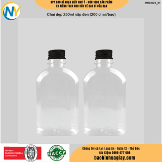 Chai nhựa DẸP BẦU 250ml -Nắp ĐEN PHI 28 (150 chai/bao)(Chai đựng trà sữa, nước ép) - ảnh 1