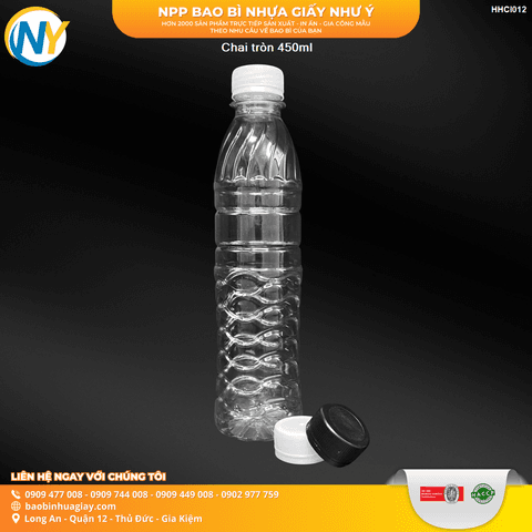 ĐÓNG MÃ_Chai tròn 450ml - Nắp Trắng (200 chai/bao) | HŨ NHỰA - CHAI NHỰA | Mã HHCI012_01 | Tổng kho phân phối đồ dùng 1 lần 1lan.vn
