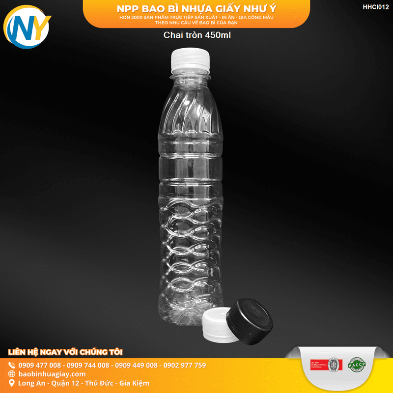 Chai tròn 450ml - Nắp Trắng (200 chai/bao) | HŨ NHỰA - CHAI NHỰA | Mã HHCI012_01