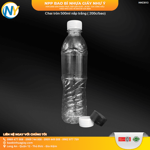 Chai tròn 500ml nắp trắng ( 200chai/bao) | HŨ NHỰA - CHAI NHỰA | Mã HHCI013 | Tổng kho phân phối đồ dùng 1 lần 1lan.vn