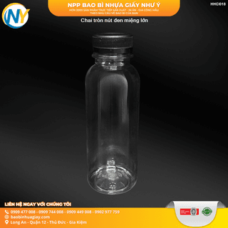 Chai tròn 330ml nắp đen phi D38 (200chai/bao) (miệng rộng) - ảnh 2