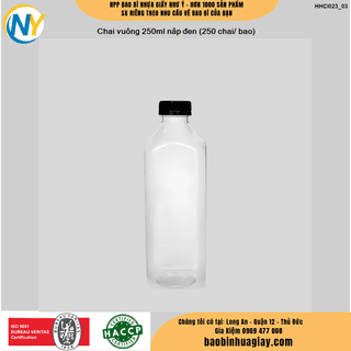 Chai nhựa VUÔNG 250ml -Nắp ĐEN phi D30 (250 chai/ bao)(chai đựng trà sữa, nước ép) - ảnh 2