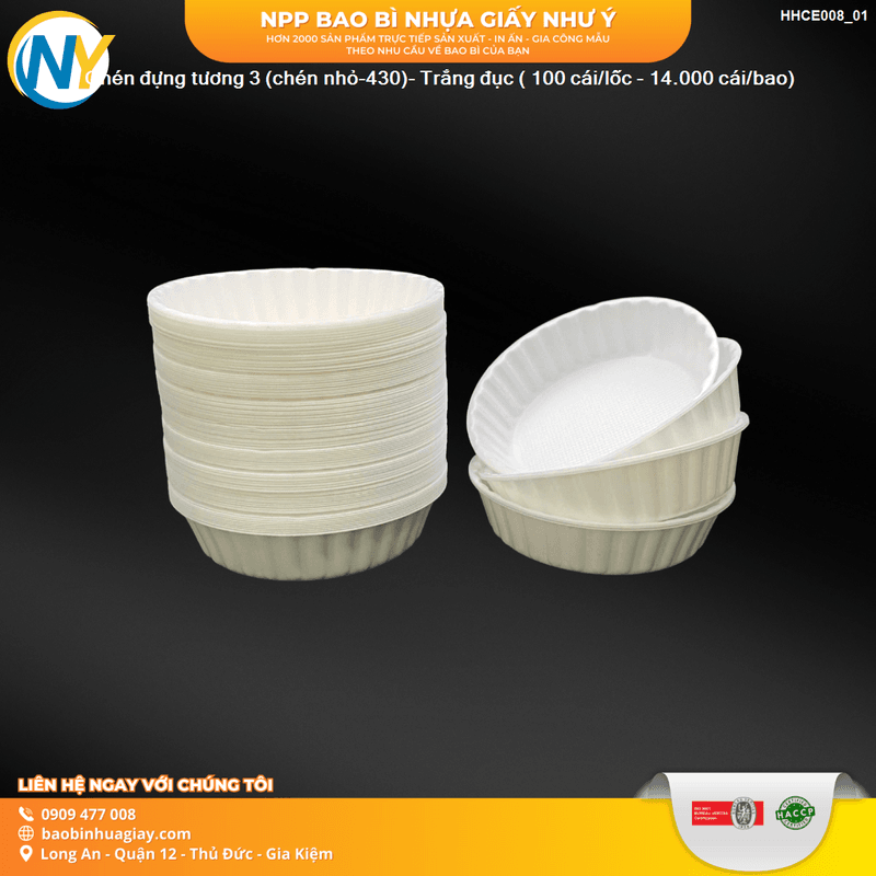 Chén đựng tương 3 (chén nhỏ-430)- Trắng đục ( 100 cái/lốc - 14.000 cái/bao)