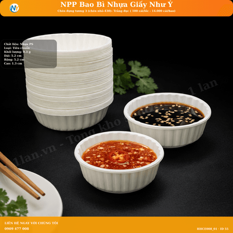 Chén đựng tương 3 (chén nhỏ-430)- Trắng đục ( 100 cái/lốc - 14.000 cái/bao) | HỘP SỐT - HŨ ĐỰNG TOPPING - HŨ TƯƠNG - CHÉN TƯƠNG | Mã HHCE008_01 | Tổng kho phân phối đồ dùng 1 lần 1lan.vn