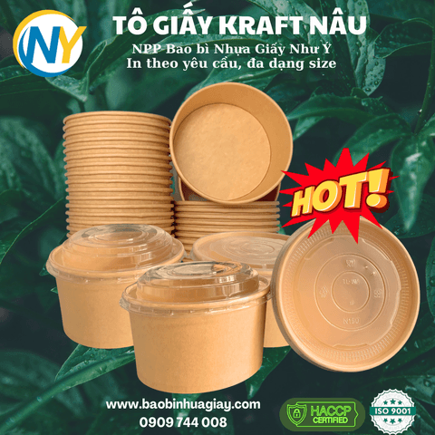 Tô giấy thân & đáy nâu (Giấy Kraft) D150 - 1000ml (1PE) (BL) - 600 cái/ thùng - Giấy CupStock - Tiêu chuẩn FDA | TÔ GIẤY - TÔ CHÁO - TÔ PHỞ TÔ ĐỰNG MÓN NƯỚC - NẮP TÔ GIẤY | Mã TPTG014_01_04 | Tổng kho phân phối đồ dùng 1 lần 1lan.vn