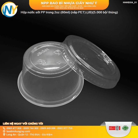 Hộp nước sốt PP trong 2oz (60ml) (nắp PET) (JB)(5.000 bộ/ thùng) | HỘP SỐT - HŨ ĐỰNG TOPPING - HŨ TƯƠNG - CHÉN TƯƠNG | Mã HHHS004_01 | Tổng kho phân phối đồ dùng 1 lần 1lan.vn