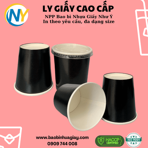 Ly giấy D61 - 4oz (mỏng) - 2PE (in 1 màu) - Full nền (đen)(BL) | LY GIẤY | Mã TPCP016_03_01_06 | Tổng kho phân phối đồ dùng 1 lần 1lan.vn