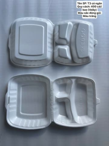 Hộp xốp Cơm 3 ngăn (T3) (QQ) (100 cái/lốc - 400 cái/bao) | HỘP XỐP - XÔI/ HỘP CƠM/GÀ/HEO/SẦU RIÊNG - THỐ XỐP - TÔ CHÁO | Mã HHHX065.NY_04 | Tổng kho phân phối đồ dùng 1 lần 1lan.vn