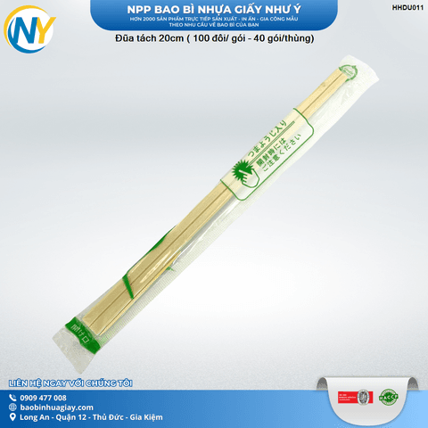Đũa tách 20cm ( 100 đôi/ gói - 40 gói/thùng)  (Xanh lá) | ĐŨA - MUỖNG - DAO - NĨA - XIÊN - TĂM - COMBO Muỗng | Mã HHDU011 | Tổng kho phân phối đồ dùng 1 lần 1lan.vn