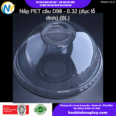 Nắp PET cầu D98 - 0.32 (đục lỗ dính) (BL) | NẮP LY/TÔ - NẮP BẰNG -  NẮP CẦU - NẮP TRỰC TIẾP - NẮP TIM | Mã TPNC001_03_01 | Tổng kho phân phối đồ dùng 1 lần 1lan.vn