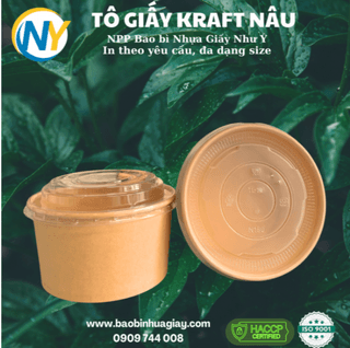 Tô giấy Nâu (Giấy Kraft - Giấy cupstock FDA) D150 - 1000ml (1PE) (265gsm) - 600 cái/ thùng - ảnh 2