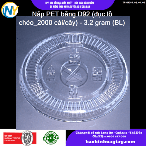 Nắp PET bằng D92 (đục lỗ chéo_2000 cái/cây) - 3.2 gram (BL) | NẮP LY/TÔ - NẮP BẰNG -  NẮP CẦU - NẮP TRỰC TIẾP - NẮP TIM | Mã TPNB004_02_01_03 | Tổng kho phân phối đồ dùng 1 lần 1lan.vn