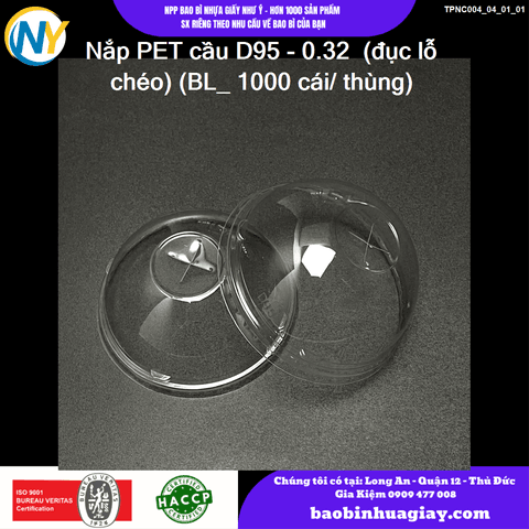 Nắp PET cầu D95 - 0.32  (đục lỗ chéo) (BL_ 1000 cái/ thùng) | NẮP LY/TÔ - NẮP BẰNG -  NẮP CẦU - NẮP TRỰC TIẾP - NẮP TIM | Mã TPNC004_04_01_01 | Tổng kho phân phối đồ dùng 1 lần 1lan.vn