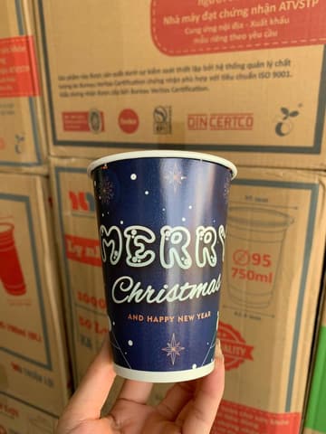 Ly giấy D90 - 14oz (2PE) (dày) (BL - in 2 màu) - Merry Christmas & Happy New Year (dương, cam)(IGC) | LY GIẤY | Mã TPCP009_05_02_01 | Tổng kho phân phối đồ dùng 1 lần 1lan.vn