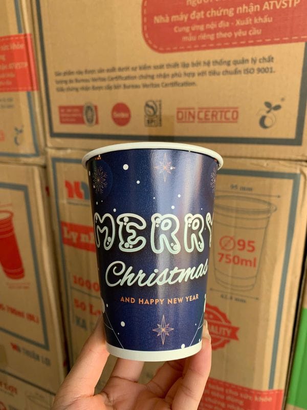 Ly giấy D90 - 14oz (2PE) (dày) (BL - in 2 màu) - Merry Christmas & Happy New Year (dương, cam)(IGC)