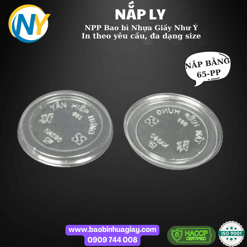 Nắp bằng PP đường kính D65 (THH 590) (50 cái/lốc - 3.000 cái/bao) | NẮP LY/TÔ - NẮP BẰNG -  NẮP CẦU - NẮP TRỰC TIẾP - NẮP TIM | Mã HHNL014_01