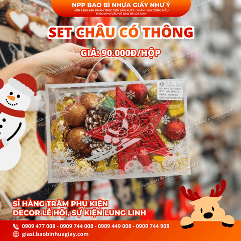 Set châu có thông ( trang trí noel, phụ kiện giáng sinh, tết , cây thông ) | Phụ Kiện Decor trang trí | Mã HHDECOR020 | Tổng kho phân phối đồ dùng 1 lần 1lan.vn