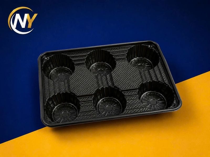 Khay GL6 - Khay đựng 6 ly - ĐEN (PS) (50 cái/lốc - 500 cái/bao) (THH)(1017) | KHAY NHỰA - KHAY LY - GIẤY CHỐNG TRÀN - TÚI ĐỰNG LY - TÚI T | Mã HHKY270_02_03