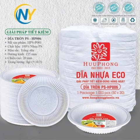 Dĩa tròn PS trắng sữa đường kính 15.5cm (HP) (06) (1.000 cái/bao) | TÔ-CHÉN-DĨA-KHAY NHỰA XỐP - DĨA BÁNH KEM | Mã HHDI007_02 | Tổng kho phân phối đồ dùng 1 lần 1lan.vn