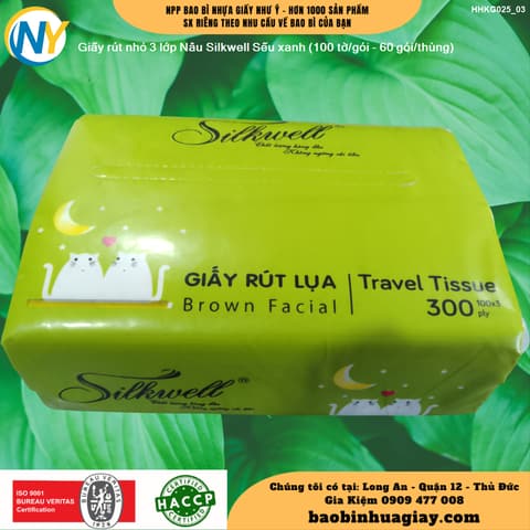 Giấy rút nhỏ 3 lớp Nâu Silkwell Sếu xanh (100 tờ/gói - 60 gói/thùng) | KHĂN GIẤY - KHĂN ĂN - GIẤY VỆ SINH - GIẤY RÚT | Mã HHKG025_03 | Tổng kho phân phối đồ dùng 1 lần 1lan.vn