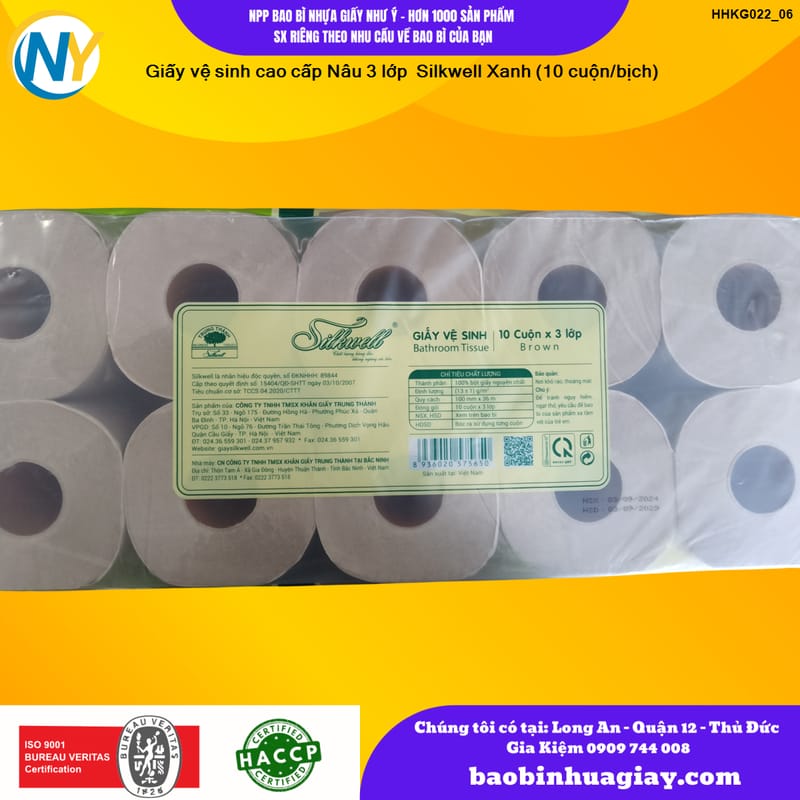 Giấy vệ sinh cao cấp Nâu 3 lớp  Silkwell Xanh (10 cuộn/bịch) | KHĂN GIẤY - KHĂN ĂN - GIẤY VỆ SINH - GIẤY RÚT | Mã HHKG022_06